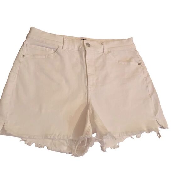 Express High Rise Shortie White Jean Shorts Size 10 - Picture 1 of 6
